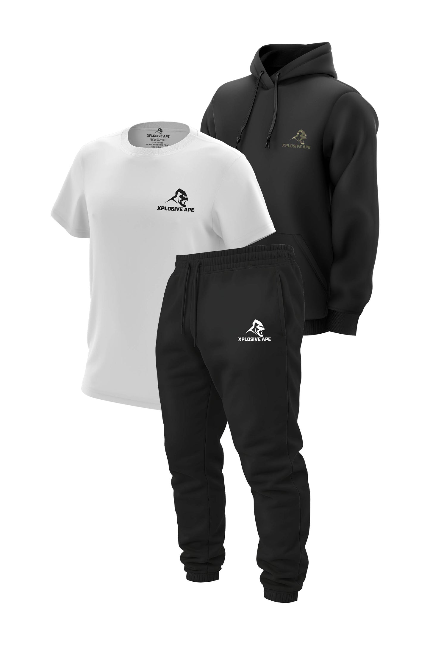 XAPE Essential Camo Hoodie Primal Tee & Joggers Combo - Black/White/Black