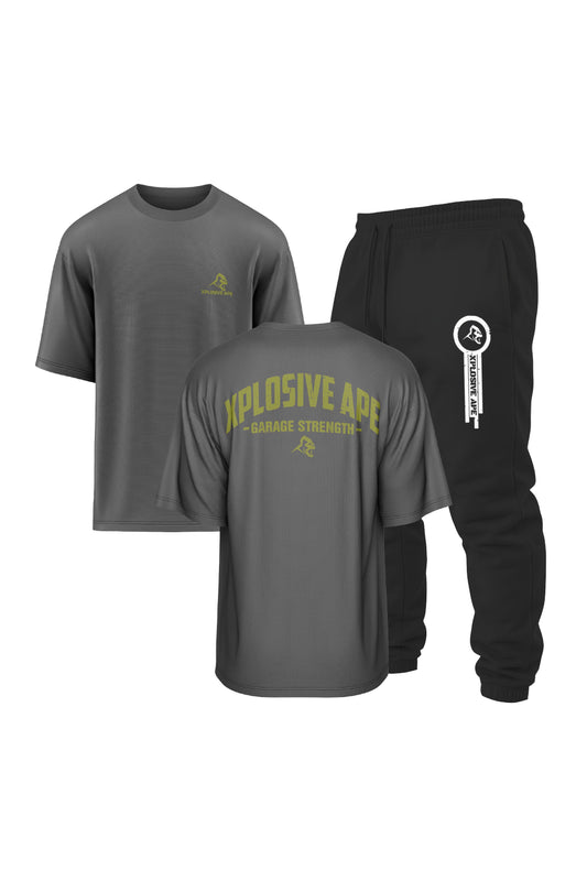 XAPE Garage Strength V2 Oversized Tee & Panelled V2 Joggers Combo - Charcoal/Black