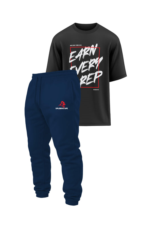 XAPE Weight Warp Oversized Tee & Classic Joggers Combo - Black/Navy