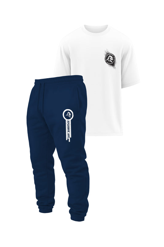 XAPE Volume Four Oversized Tee & Panelled Joggers Combo - White/Navy